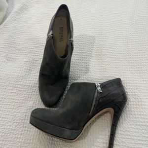 Michael Kors York bootie gray suede and gray snake on back worn twice